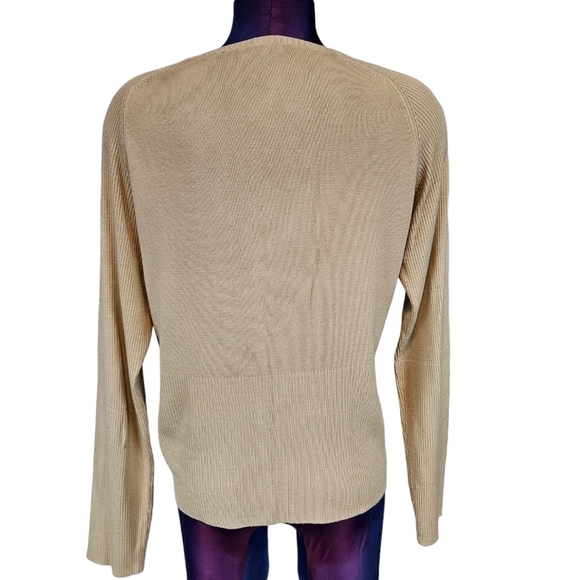 BCBGMaxazaria Beige Silk Blend V-Neck Sweater Black Floral Embroidery Medium - Picture 6 of 9